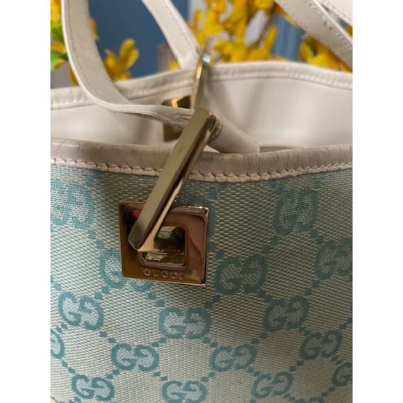 Authentic Gucci Blue "GG" Monogram Bucket Tote - Picture 2 of 6